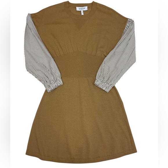 Derek Lam 10 Crosby Sweater Dress Lainey Mixed Media Tan Print Long Sleeve NEW - Picture 15 of 15